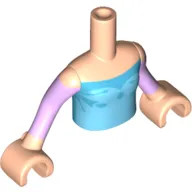 Minidoll Torso Girl with Blue Top with Metallic Light Blue Ice Crystals, Lavender Sleeves Print, Light Nougat Arms and Hands
