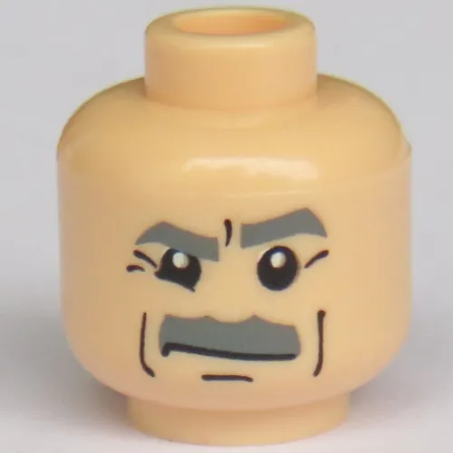 Minifig Head J. Jonah Jameson, Dark Bluish Gray Bushy Moustache and Eyebrows, White Pupils Print [Blocked Open Stud]