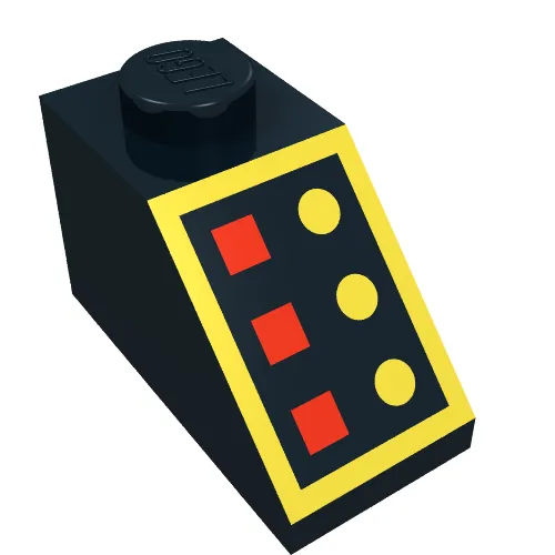 Slope 45° 2 x 1 with Bottom pin, with 3 Red Lamps, 3 Yellow Buttons, Yellow Border print