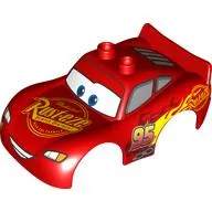 Duplo Car Body 2 Top Studs and Spoiler with Lightning McQueen Rust-Eze, and Wide Eyes and Smile Print