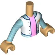 Minidoll Torso Boy with White Jacket, Metallic Blue Trim, Bright Pink Shirt print, Warm Tan Arms and Hands