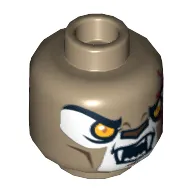 Minifig Head Longtooth, Dual Sided, Lion with Orange Eyes, Fangs, Red Scar, Closed Mouth / Open Mouth Print [Hollow Stud]