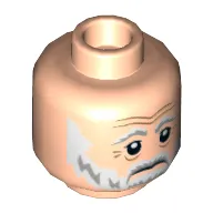 Minifig Head Lor San Tekka, Dual Sided, Gray Eyebrows, Beard, Moustache, White Pupils, Slight Smile / Sad Print [Hollow Stud]