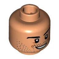 Minifig Head Mats Hummels, Eyebrows, Stubble, Goatee, White Pupils, Smile Print [Hollow Stud]