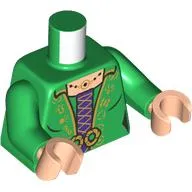Torso, Dress, Gold Decorations, Trim, Dark Purple Underdress Print, Green Arms, Light Nougat Hands