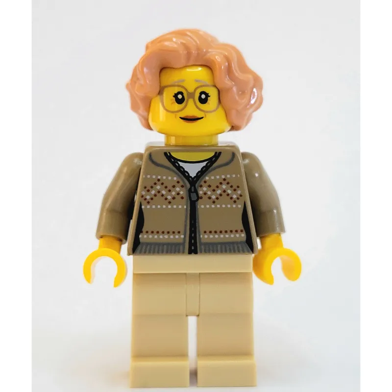 Woman, Dark Tan Cardigan with Zipper, Tan Legs, Nougat Hair, Glasses