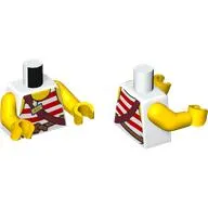 Torso, White/Red Striped Shirt, Reddish Brown Strap Print, Yellow Arms and Hands