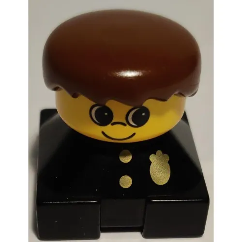 Duplo 2 x 2 x 2 Figure Brick, Spiky Bangs, Brown Hair, Police Badge Print