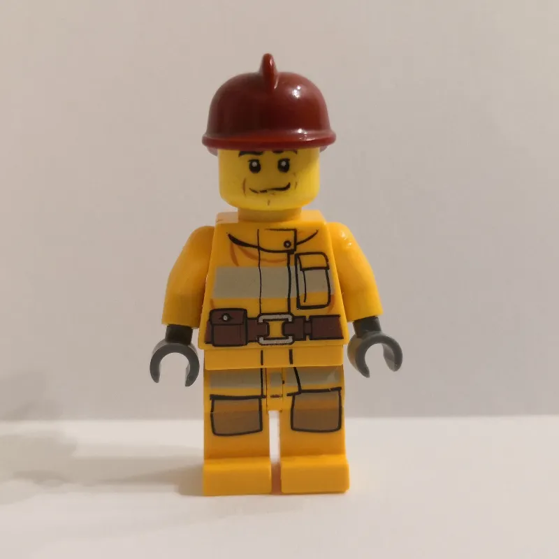 Fireman, Bright Light Orange Fire Suit, Dark Red Helmet