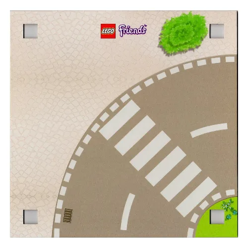 Baseplate with 4 Square Corner Holes and Curved Road with Crosswalk / Garden With Tiled Area Print