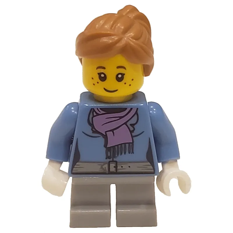 Girl, Medium Blue Jacket with Medium Lavender Scarf, Short Light Bluish Gray Legs