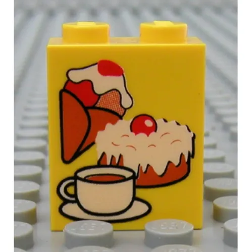 Brick 1 x 2 x 2 with Inside Axle Holder with Ice Cream, Cake and Coffee Print