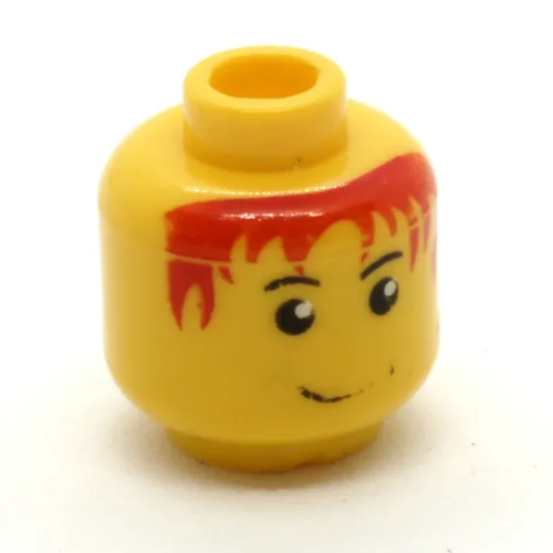 Minifig Head, Messy Red Hair, Smile, White Pupils Print
