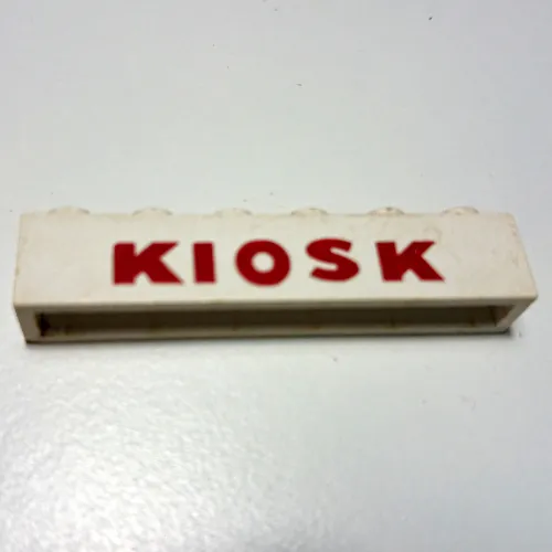 Brick 1 x 6 without Bottom Tubes with Cross Side Supports with 'KIOSK' San-Serif Thick Red print