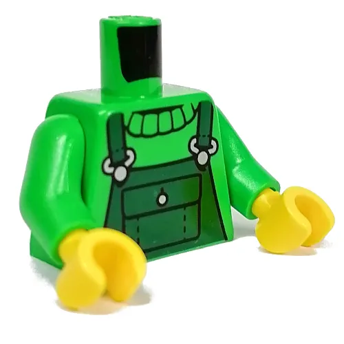 Torso, Dark Green Overall, Sweater Print, Bright Green Arms, Yellow Hands