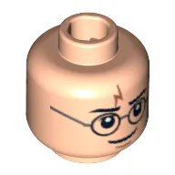 Minifig Head Harry Potter, Dual Sided, Glasses, Lightning Bolt Scar, Frowning / Smiling Print [Blocked Open Stud]