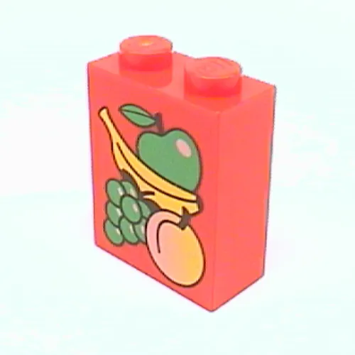 Brick 1 x 2 x 2 with Inside Axle Holder with Fruit Print
