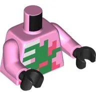 Torso, Pixelated Skeleton and Green Squares Print, Bright Pink Arms, Black Hands