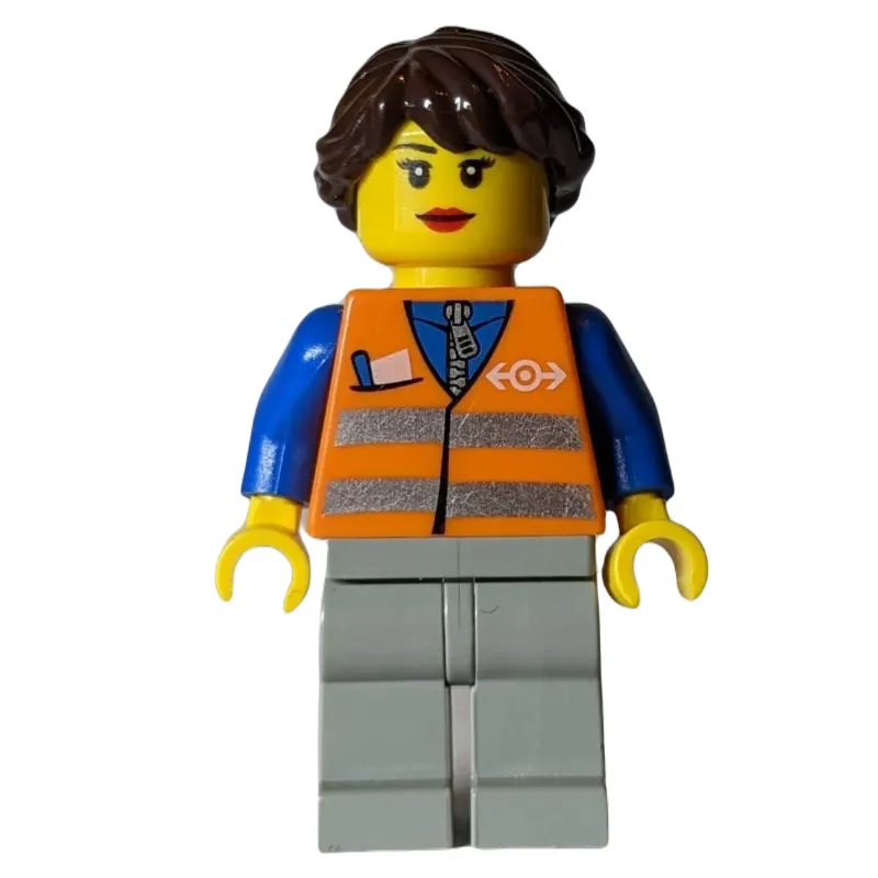 Train Worker - Orange Torso, Light Bluish Grey Legs, Dark Brown Hair