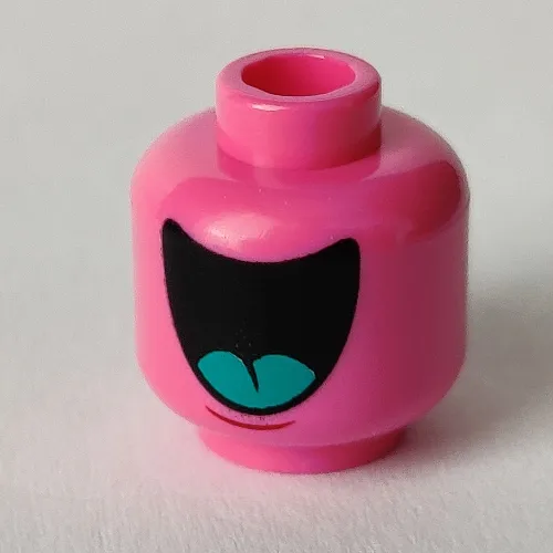 Minifig Head (No Face), Dark Turquoise Tongue, Big Mouth / Small Mouth Print