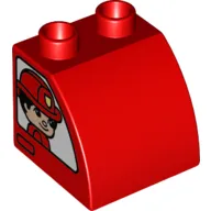 Duplo Brick 2 x 2 x 1 1/2 with Curved Top with Firefighters, Male on Right, Female on Left Print