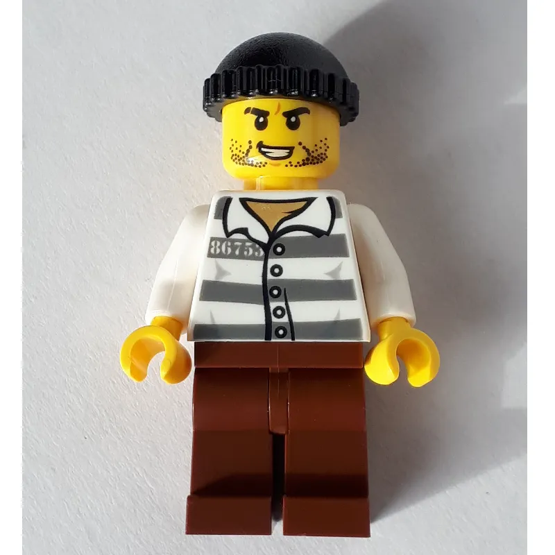 Criminal, Prison Shirt with #86753, Reddish Brown Legs, Black Hat