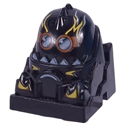 Racer Driver Head, Brick Special 2 x 2 Round, Goggles, Yellow Flames, White Teeth print (Duster)