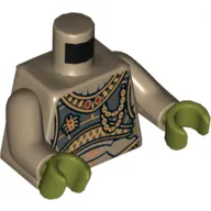 Torso Elaborate Golden Geonosian Armor Print, Dark Tan Arms, Olive Green Hands