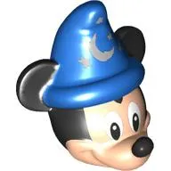 Minifig Head Special Mickey Mouse with Dark Blue Wizard Hat, Black Ears Print