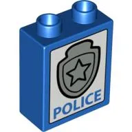 Duplo Brick 1 x 2 x 2 with Star Badge Silver and 'POLICE' on Bottom Print