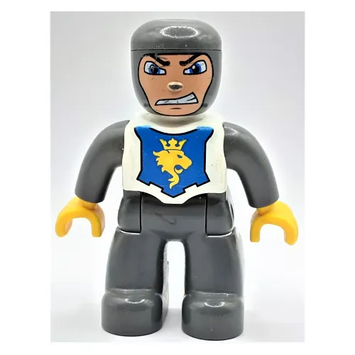 Duplo Figure with Rounded Head with Dark Bluish Gray Legs, White Chest, Dark Bluish Gray Arms, Yellow Hands