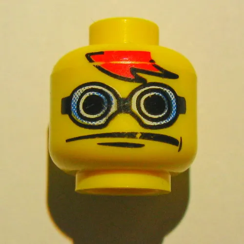 Minifig Head, Glasses with Blue Goggles, Red Bangs Print [Blocked Open Stud]