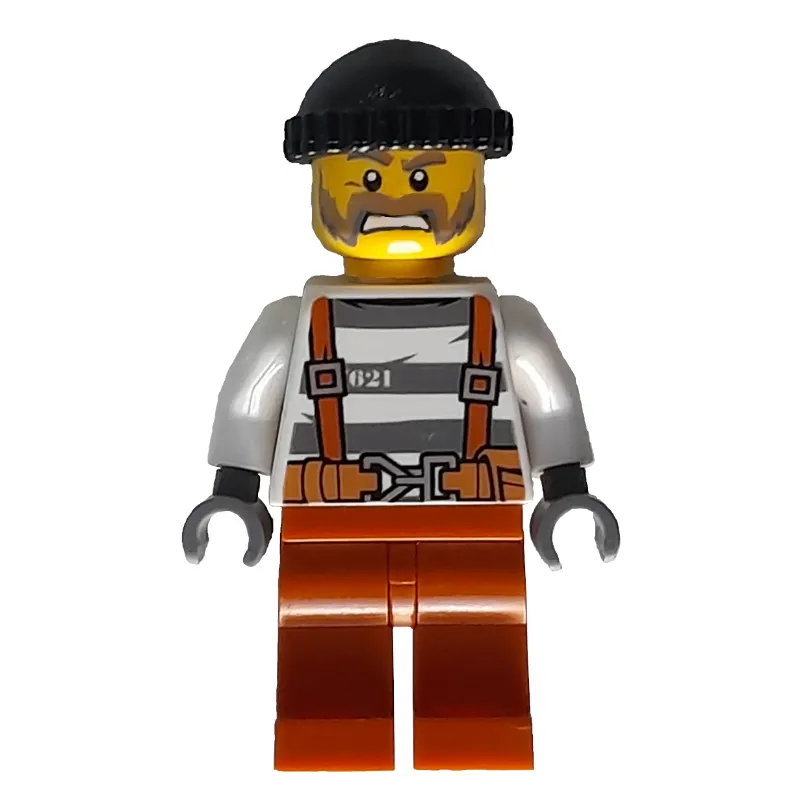 Criminal, Prison Shirt with Suspenders and Belt, Black Hat, Beard