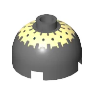 Brick Round 2 x 2 Dome Top, Blocked Open Stud, Bottom Axle Holder with Black Spots on Yellow Print (Buzz Droid)