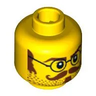 Minifig Head Archibald Hale, Glasses with Brown Sideburns, Moustache and White Pupils Print [Blocked Open Stud]