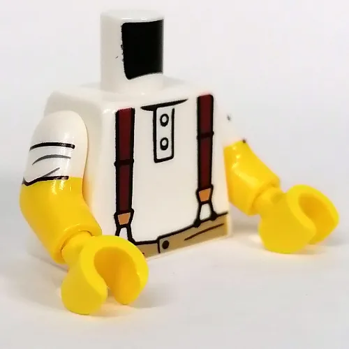 Torso, Dual Molded Arms, Shirt, Reddish Brown Suspenders, Dark Tan Pants Print, White Sleeves Pattern, Yellow Arms and Hands
