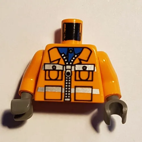 Torso Construction Jacket with Zipper, Blue Shirt, Safety Stripes Print, Orange Arms, Dark Gray Hands