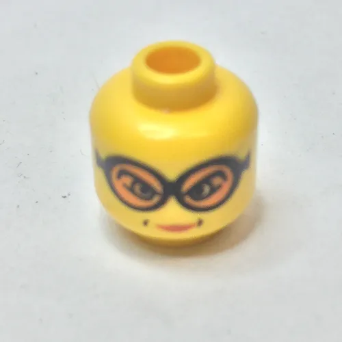 Minifig Head Madame Hooch, Orange Goggles, Cheek Dimples, Lips Print [Blocked Open Stud]