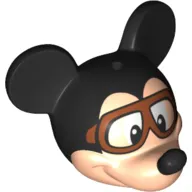 Minifig Head Special with Black Mouse Ears and Black Nose, Aviator Goggles Print