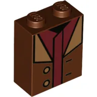 Brick 1 x 2 x 2 with Inside Stud Holder with Dark Red Shirt, Reddish Brown Coat print