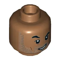 Minifig Head Simon Masrani, Eyebrows, Stubble Beard, Scared / Crooked Grin, Eyebrow Raised Print