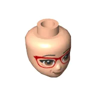 Minidoll Head with Brown Eyes, Peach Lips, Large Red Glasses