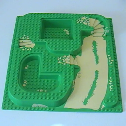 Baseplate Raised 32 x 32 with Ramp, Stairs, and Two Pits with Yellow Dirt Print