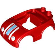 Duplo Car Body with 2 Studs on Back and White Headlights with Shadow and Racing Stripes Print