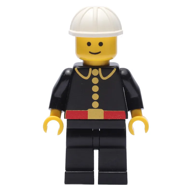 Fireman, Classic, Black Fire Jacket with Red Belt and Buttons, White Hard Hat