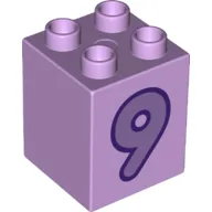 Duplo Brick 2 x 2 x 2 with Medium Lavender '9' Print
