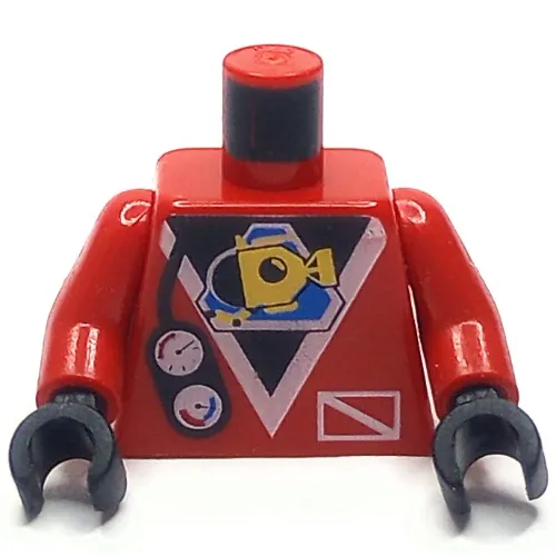 Torso Wetsuit with Submarine Logo and Gauges Print, Red Arms, Black Hands