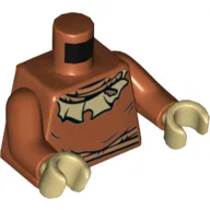 Torso Tunic, Nougat Rope Neck and Belt, Tan Tattered Collar Print, Dark Orange Arms, Tan Hands