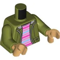Torso, Jacket, Zipper, Bright Pink/Dark Pink/Bright Light Blue Stripes Shirt print, Olive Green Arms, Warm Tan Hands