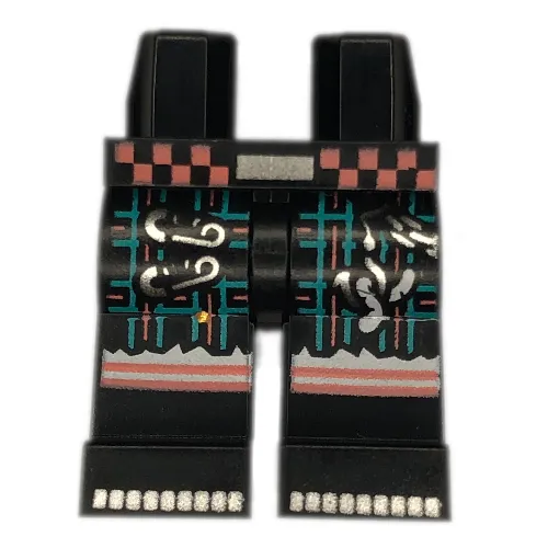 Hips and Black Legs with Dark Turquoise/Coral Plaid, Safety Pins, Belt Print